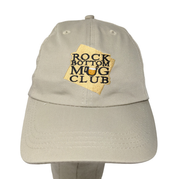 Rock Bottom Mug Club Men's Hat Tan Adjustable Embroidered Logo Slideback - Picture 1 of 11